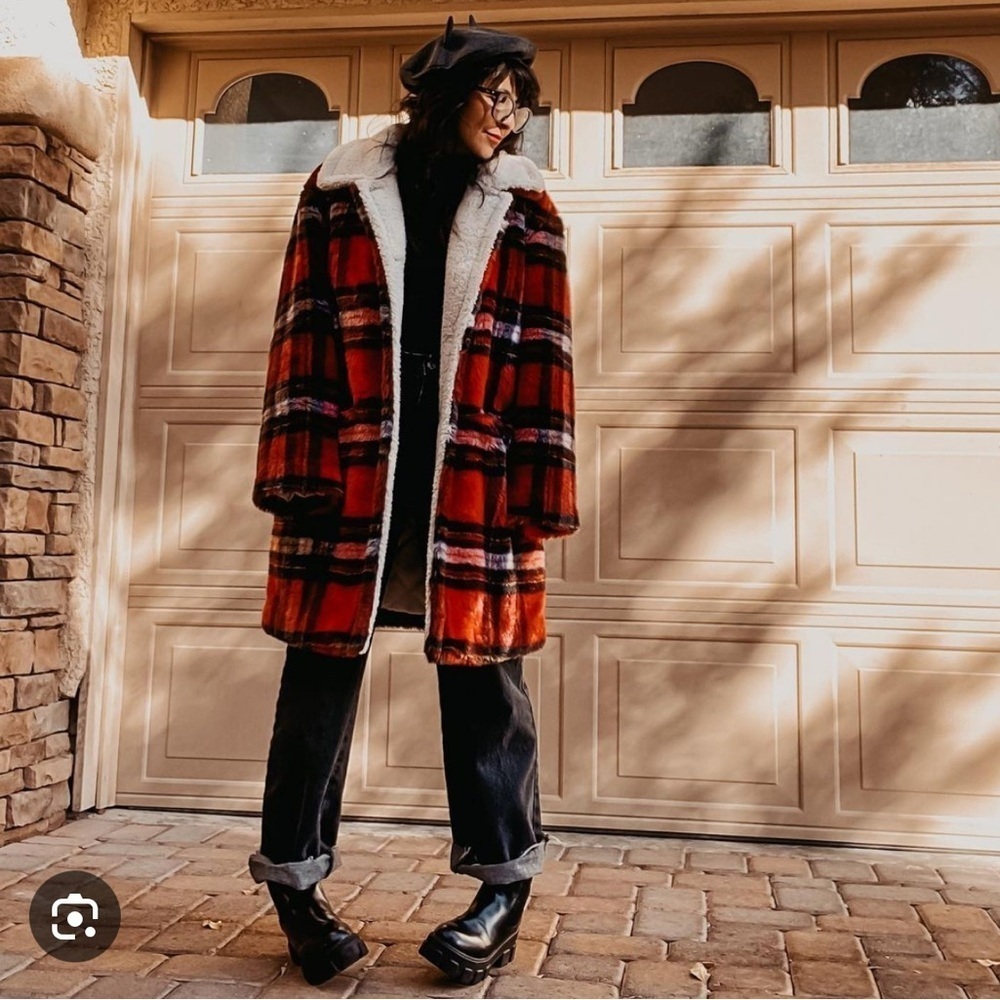 NWOT Anthropologie Sanctuary Sierra Plaid Faux Fur Sherpa Lined Teddy Jacket | S - Picture 5 of 12